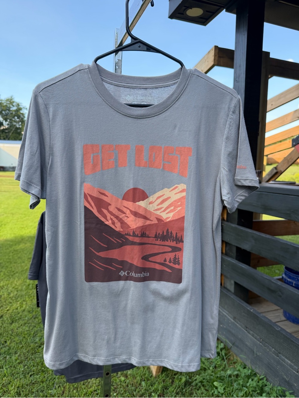 Columbia women’s 'Get Lost' Graphic T-Shirt - Gray with Red Print